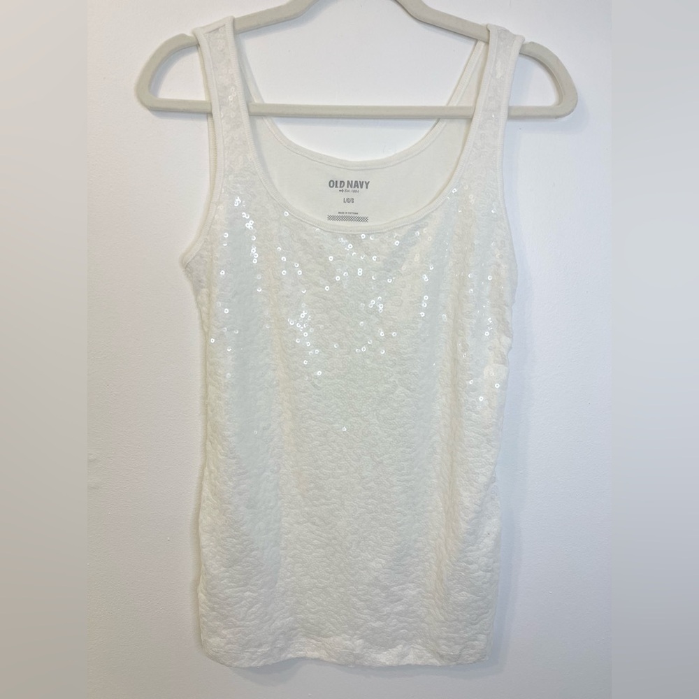 Old Navy Sparkling White Tank Top Size Large PTP 16” to 18”